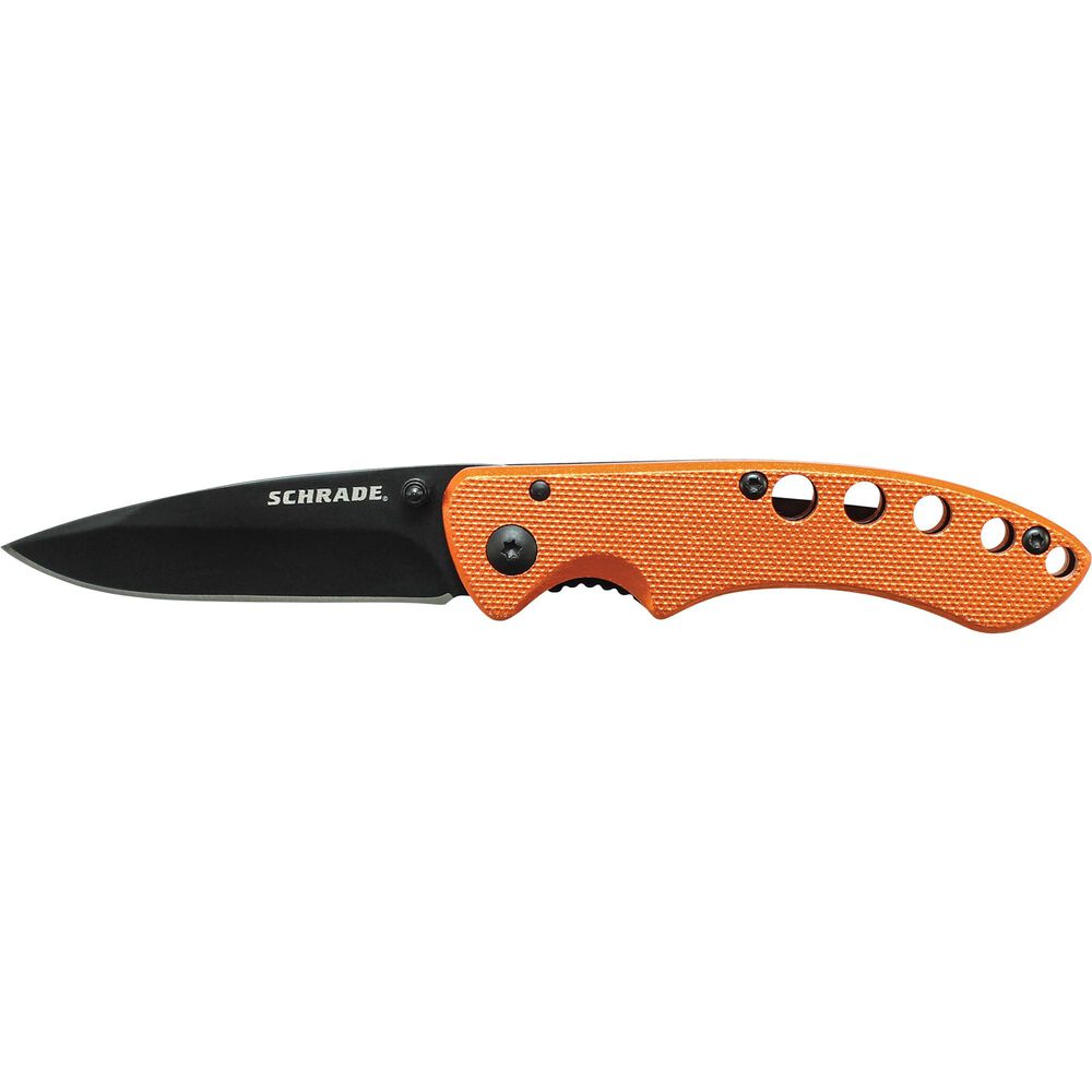 Schrade Liner Lock Folding Knife Drop Point Blade Orange Aluminum Handle