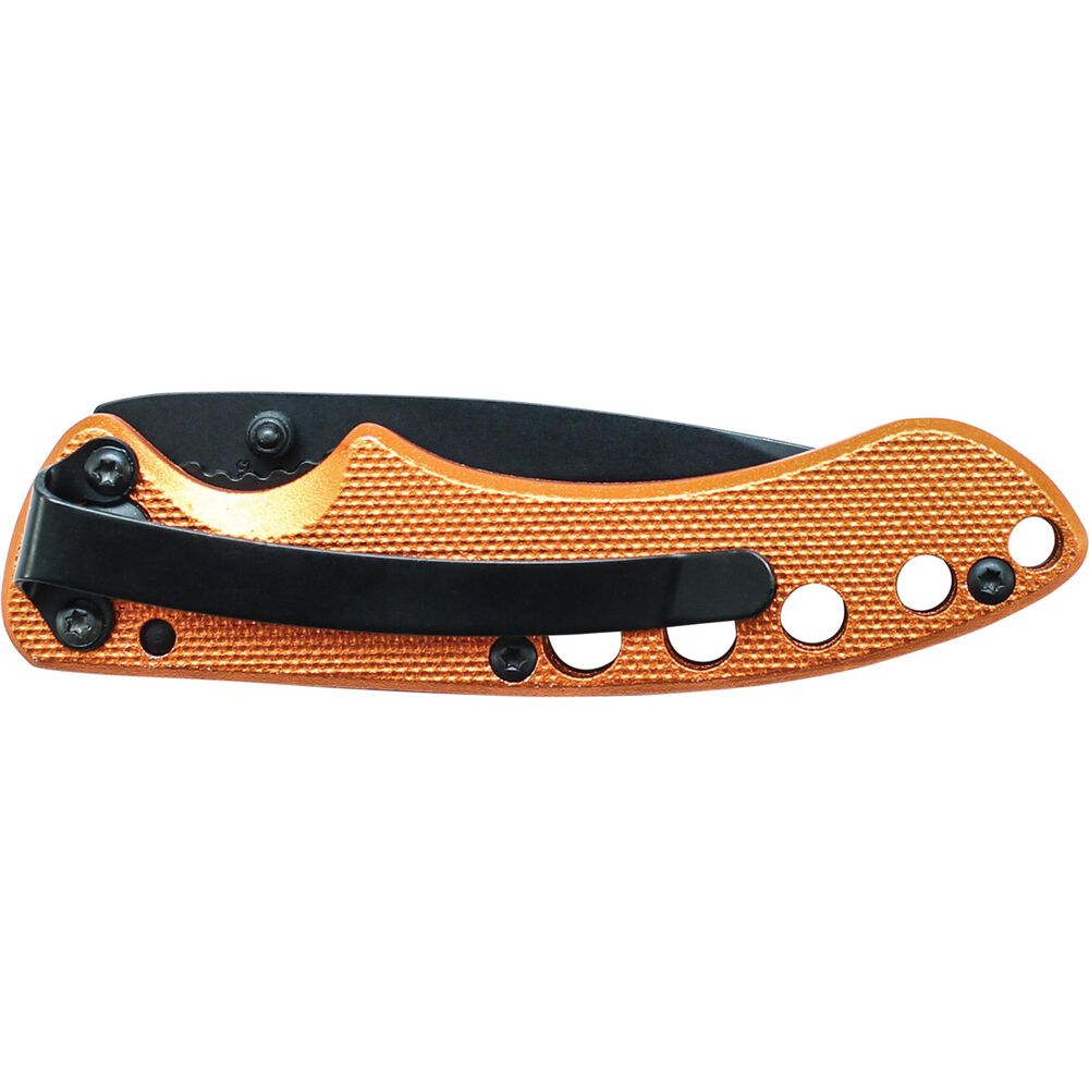 Schrade Liner Lock Folding Knife Drop Point Blade Orange Aluminum Handle