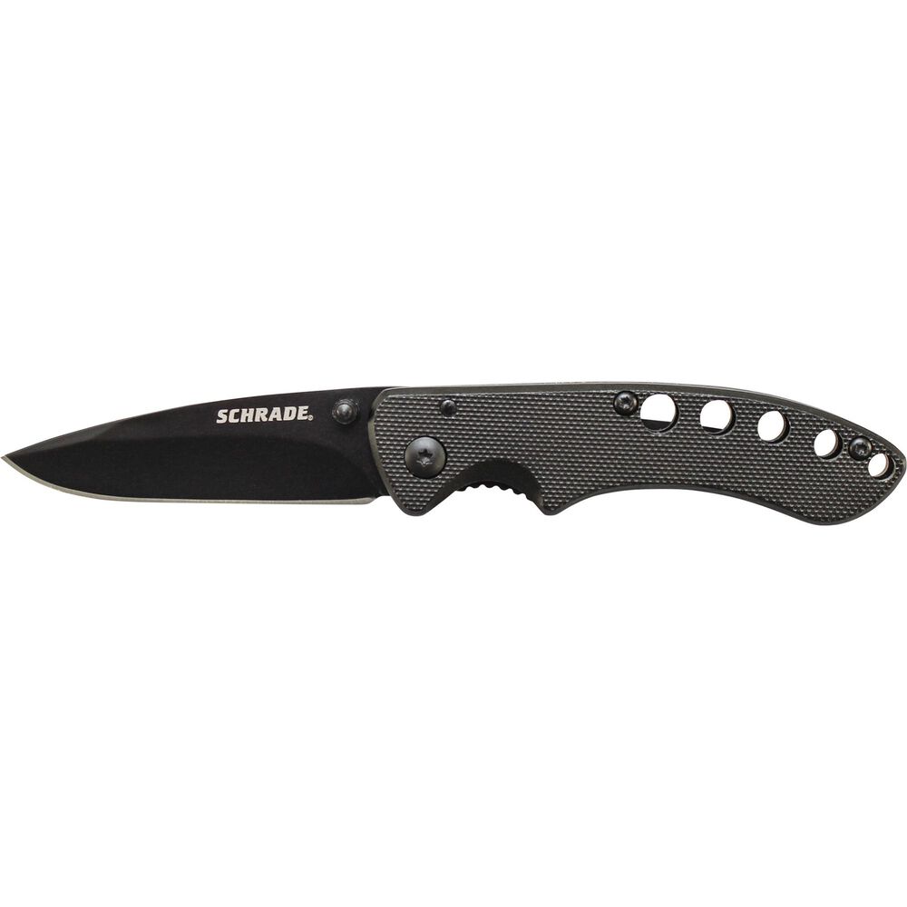 Schrade Liner Lock Folding Knife Drop Point Blade Black Aluminum Handle