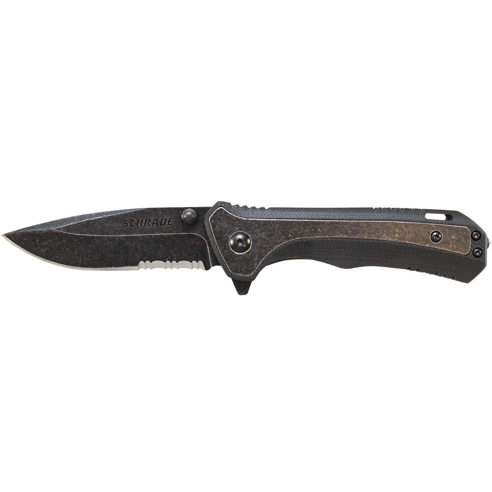 Schrade Liner Lock Folding Knife Serrated Drop Point Blade G-10 Handle